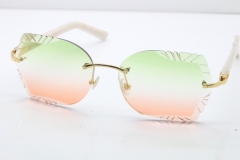 Cartier Rimless T8200762 White Aztec Arms Sunglasses In Gold Green Brown Lens