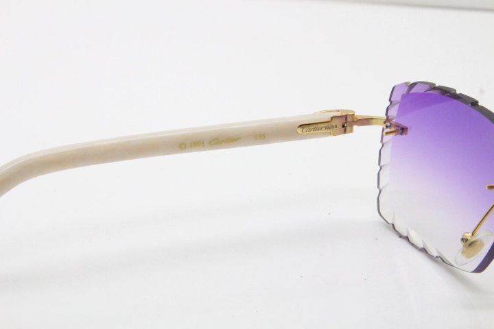 Cartier Rimless 8300816 White Aztec Arms Sunglasses In Gold Purple Lens