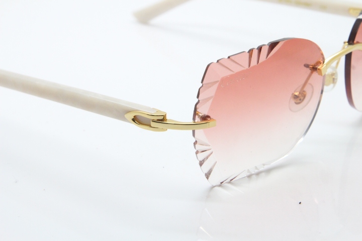Cartier Rimless T8200762  White Aztec Arms Sunglasses In Gold Pink Lens 