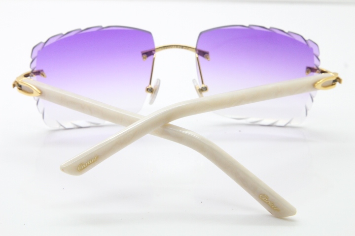 Cartier Rimless 8300816 White Aztec Arms Sunglasses In Gold Purple Lens