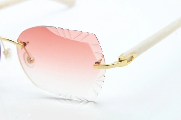 Cartier Rimless T8200762  White Aztec Arms Sunglasses In Gold Pink Lens 