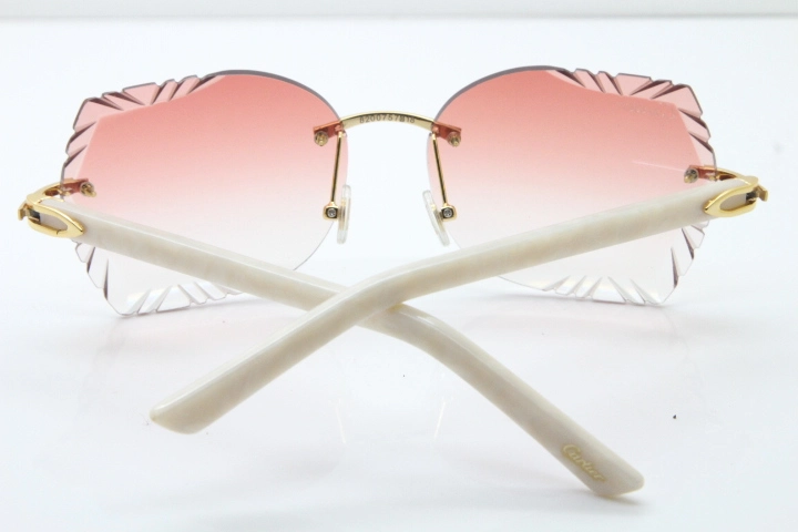 Cartier Rimless T8200762  White Aztec Arms Sunglasses In Gold Pink Lens 