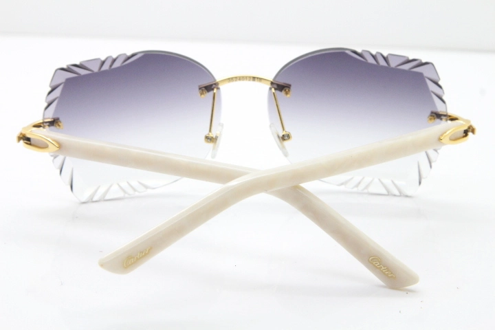 Cartier Rimless T8200762 White Aztec Arms Sunglasses In Gold Gray Lens  