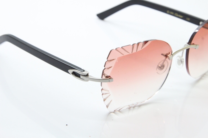 Cartier Rimless T8200762 Black Aztec Arms Sunglasses In Silver Pink Lens  