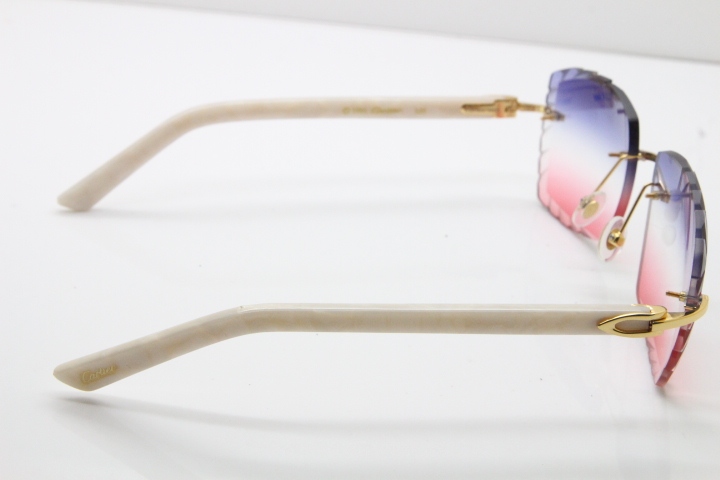 Cartier Rimless 8300816 White Aztec Arms Sunglasses In Gold Blue Mix White Pink Lens