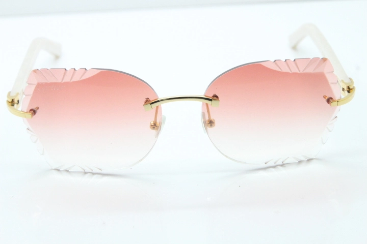 Cartier Rimless T8200762  White Aztec Arms Sunglasses In Gold Pink Lens 