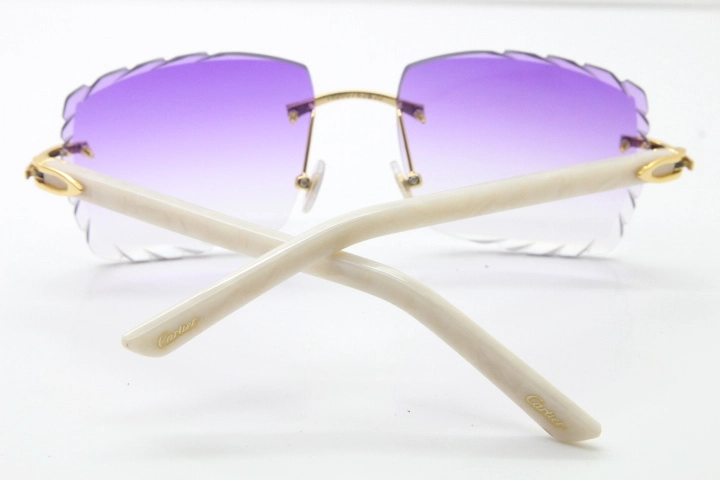 Cartier Rimless 8300816 White Aztec Arms Sunglasses In Gold Purple Lens