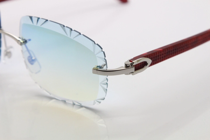 Cartier Rimless 8300816 Marble Red Aztec Arms Sunglasses In Gold Blue Mirrow Lens