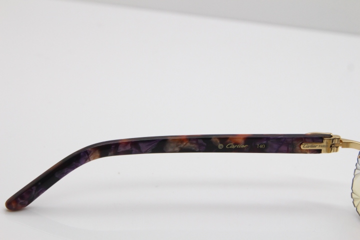 Cartier Rimless 8300816 Marble Purple Aztec Arms Sunglasses In Gold Blue Mix Yellow Lens
