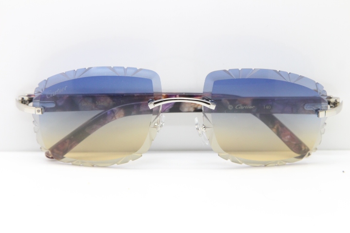 Cartier Rimless 8300816 Marble Purple Aztec Arms Sunglasses In Gold Blue Mix Yellow Lens