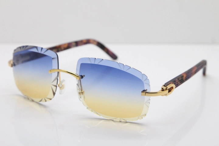 Cartier Rimless 8300816 Marble Purple Aztec Arms Sunglasses In Gold Blue Mix Yellow Lens