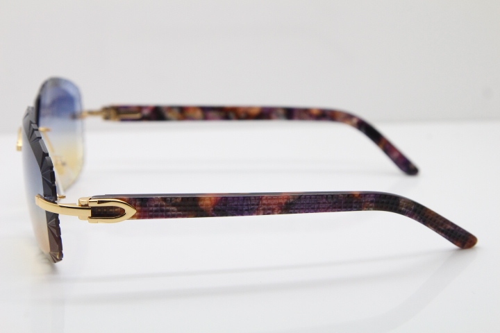 Cartier Rimless 8300816 Marble Purple Aztec Arms Sunglasses In Gold Blue Mix Yellow Lens