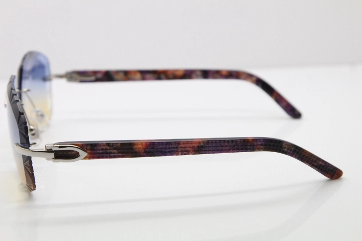 Cartier Rimless 8300816 Marble Purple Aztec Arms Sunglasses In Gold Blue Mix Yellow Lens