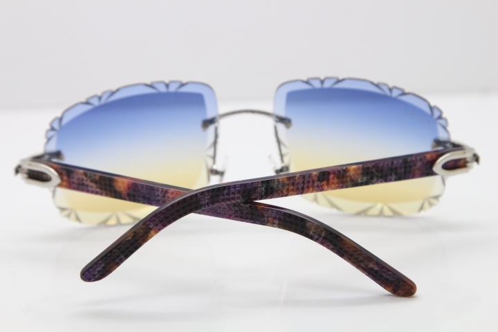 Cartier Rimless 8300816 Marble Purple Aztec Arms Sunglasses In Gold Blue Mix Yellow Lens