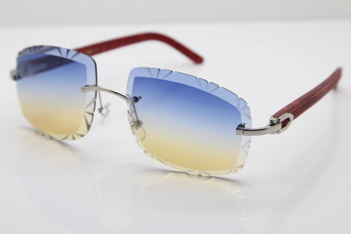 Cartier Rimless 8300816 Marble Red Aztec Arms Sunglasses In Gold Blue Mix Yellow Lens