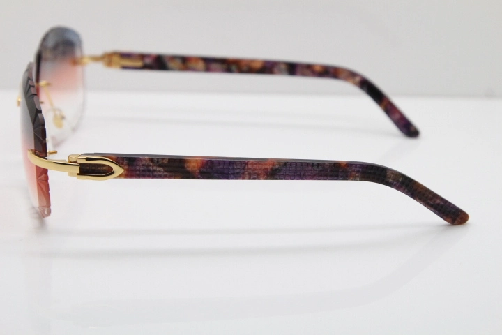 Cartier Rimless 8300816 Marble Purple Aztec Arms Sunglasses In Gold Purple Mix Orange White Lens