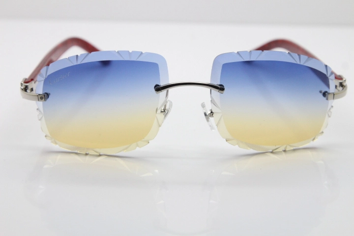 Cartier Rimless 8300816 Marble Red Aztec Arms Sunglasses In Gold Blue Mix Yellow Lens