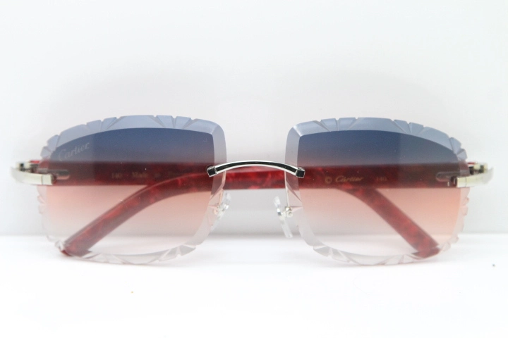 Cartier Rimless 8300816 Marble Red Aztec Arms Sunglasses In Gold Orange Lens