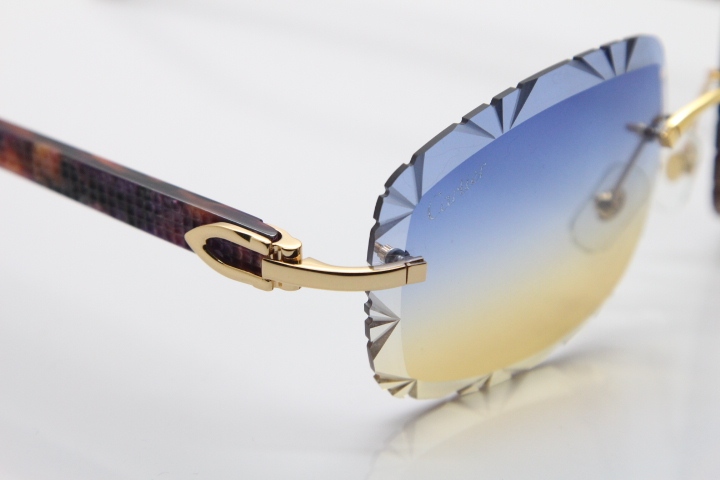 Cartier Rimless 8300816 Marble Purple Aztec Arms Sunglasses In Gold Blue Mix Yellow Lens