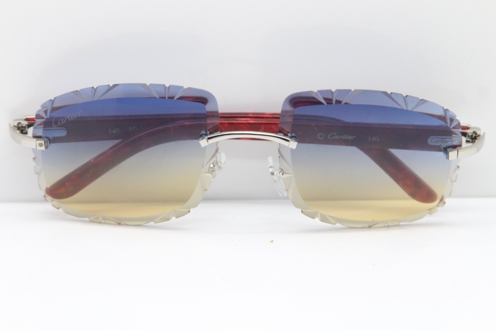 Cartier Rimless 8300816 Marble Red Aztec Arms Sunglasses In Gold Blue Mix Yellow Lens