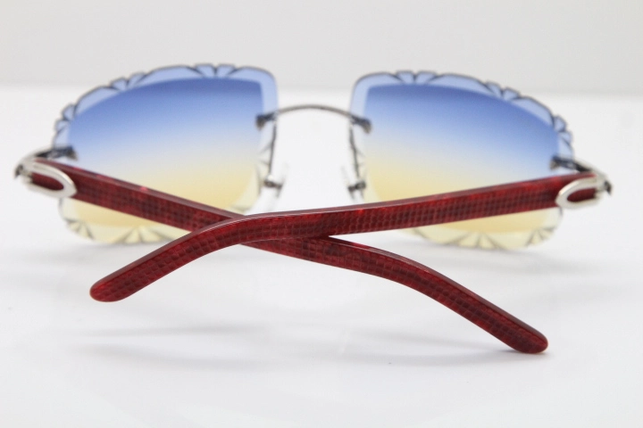 Cartier Rimless 8300816 Marble Red Aztec Arms Sunglasses In Gold Blue Mix Yellow Lens