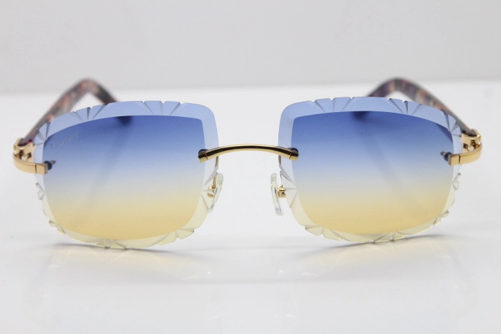 Cartier Rimless 8300816 Marble Purple Aztec Arms Sunglasses In Gold Blue Mix Yellow Lens