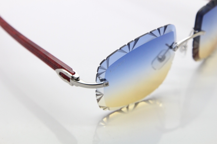 Cartier Rimless 8300816 Marble Red Aztec Arms Sunglasses In Gold Blue Mix Yellow Lens