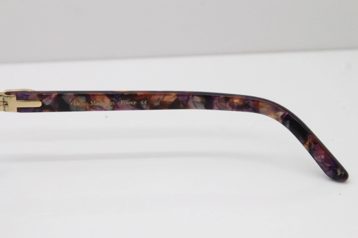 Cartier Rimless 8300816 Marble Purple Aztec Arms Sunglasses In Gold Blue Mirror Lens