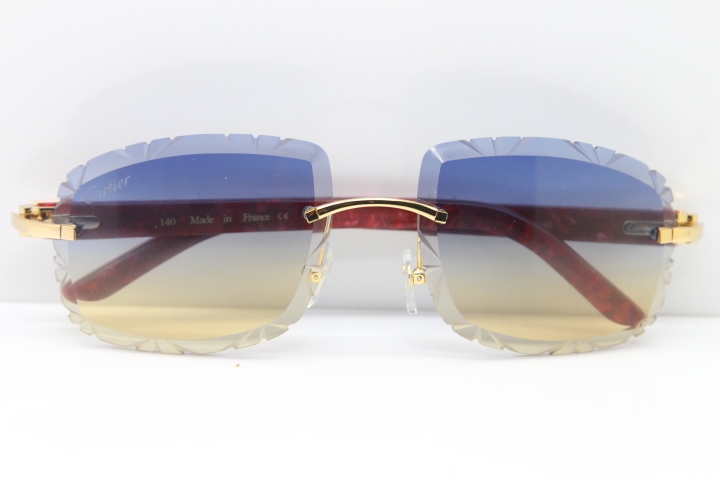 Cartier Rimless 8300816 Marble Red Aztec Arms Sunglasses In Gold Blue Mix Yellow Lens