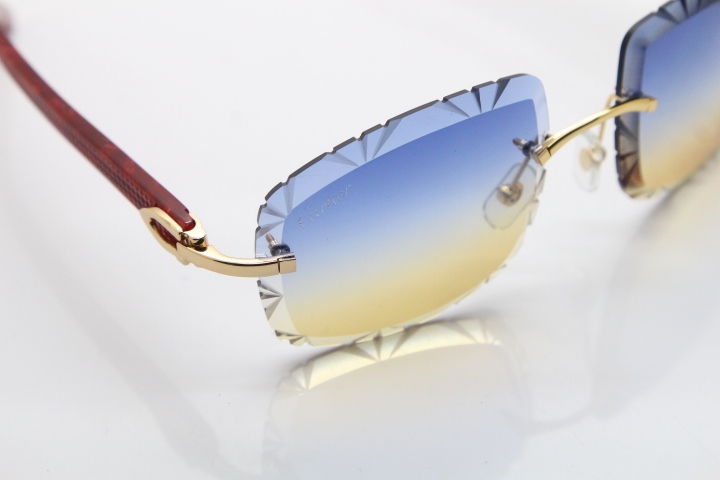 Cartier Rimless 8300816 Marble Red Aztec Arms Sunglasses In Gold Blue Mix Yellow Lens