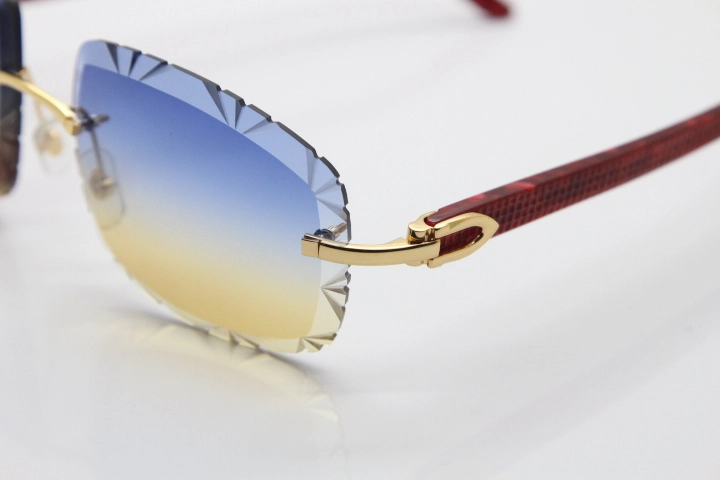 Cartier Rimless 8300816 Marble Red Aztec Arms Sunglasses In Gold Blue Mix Yellow Lens