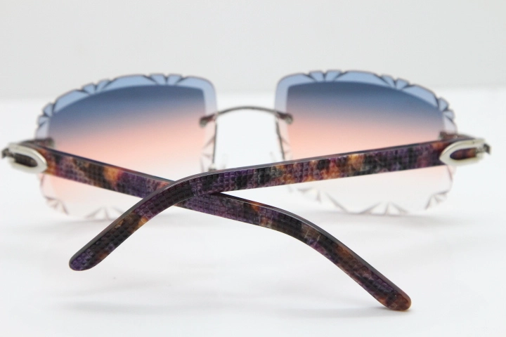 Cartier Rimless 8300816 Marble Purple Aztec Arms Sunglasses In Gold Purple Mix Orange White Lens
