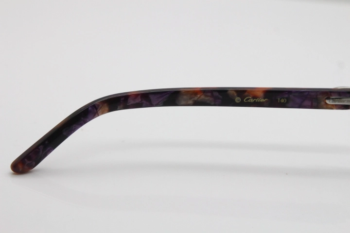 Cartier Rimless 8300816 Marble Purple Aztec Arms Sunglasses In Gold Blue Mirror Lens