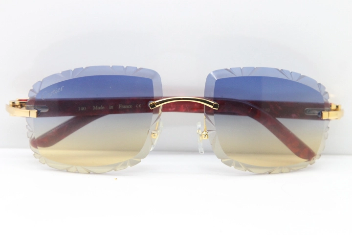 Cartier Rimless 8300816 Marble Red Aztec Arms Sunglasses In Gold Blue Mix Yellow Lens