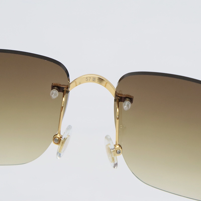 Cartier C Decor Original Sunglasses CT0344O 001 Gold Brown Lens C57G23AK Rimless 18k Gold Sun Glasses