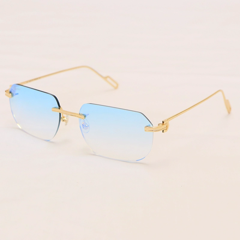 Cartier Metal Rimless Sunglasses CT01130 Gold Brown Lens New