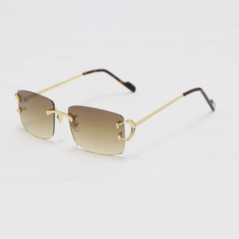 Cartier C Decor Sunglasses Rimless CT0344O Sun Glasses Gold Brown Lens New