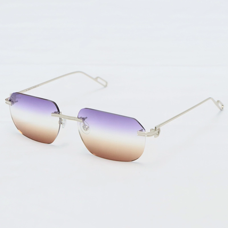 Cartier Metal Rimless Sunglasses CT01130 Gold Brown Lens New