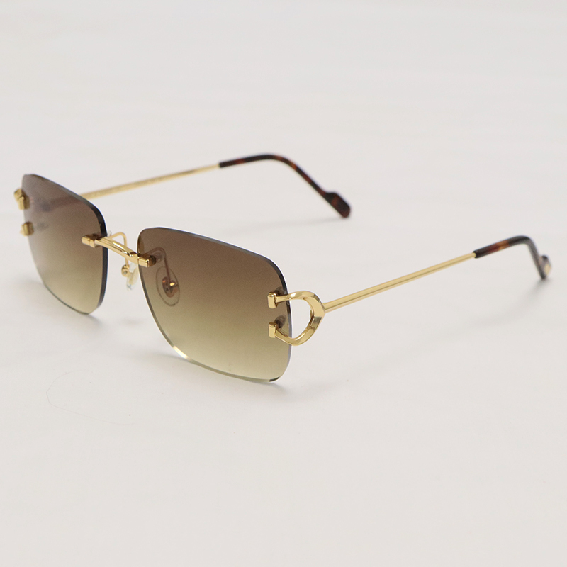 Cartier C Decor Original Sunglasses CT0344O 001 Gold Brown Lens C57G23AK Rimless 18k Gold Sun Glasses