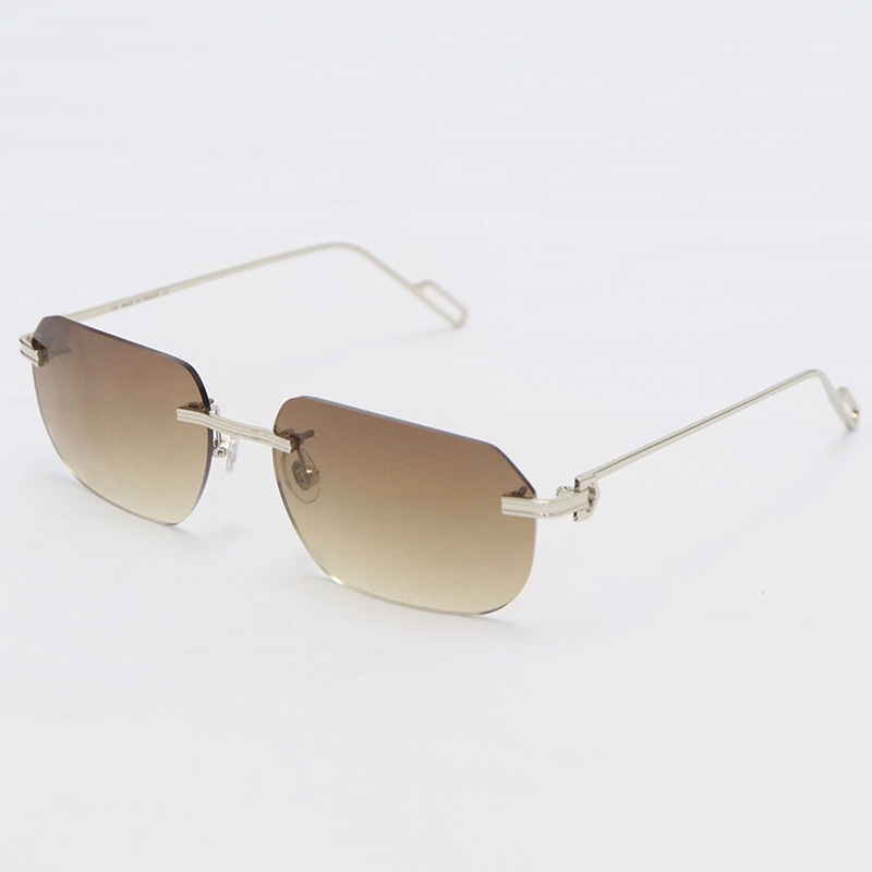 Cartier Metal Rimless Sunglasses CT01130 Gold Brown Lens New