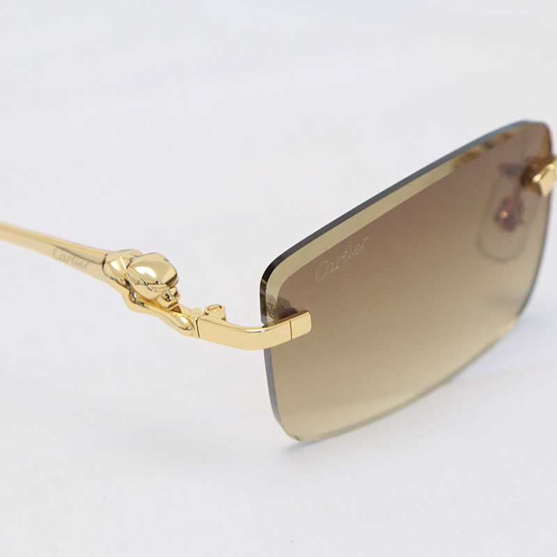 Cartier Panther series Sunglasses CT0281O Rimless Designer Diamond cut Lens Sun Glasses Gold Brown Lens