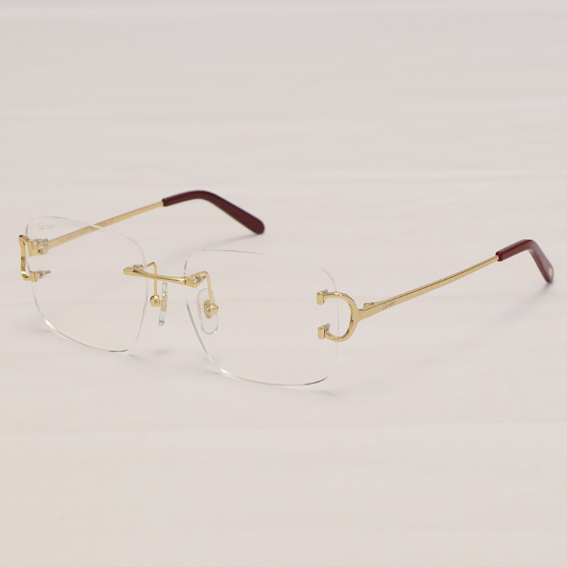 Cartier C Decor CT00920 Sunglasses Rimless Sun Glasses Gold Brown Lens