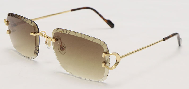 Cartier PICCADILLY CT3440 BIG C Decor Gold Occhiali Frame Rimless SunGlasses Diamond Cut Lesn Size:60-19-145MM