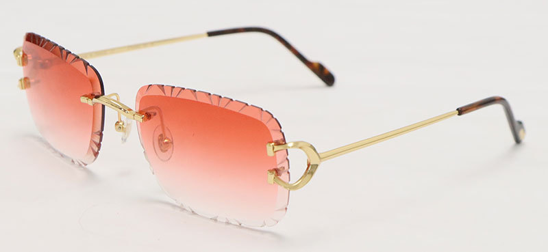 Cartier PICCADILLY CT3440 BIG C Decor Gold Occhiali Frame Rimless SunGlasses Diamond Cut Lesn Size:60-19-145MM