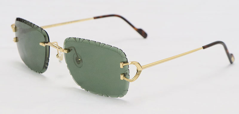 Cartier PICCADILLY CT3440 BIG C Decor Gold Occhiali Frame Rimless SunGlasses Diamond Cut Lesn Size:60-19-145MM