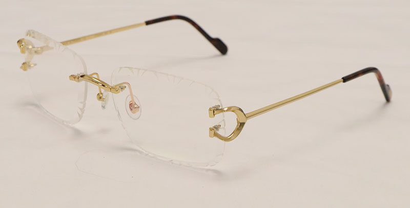 Cartier PICCADILLY CT3440 BIG C Decor Gold Occhiali Frame Rimless SunGlasses Diamond Cut Lesn Size:60-19-145MM