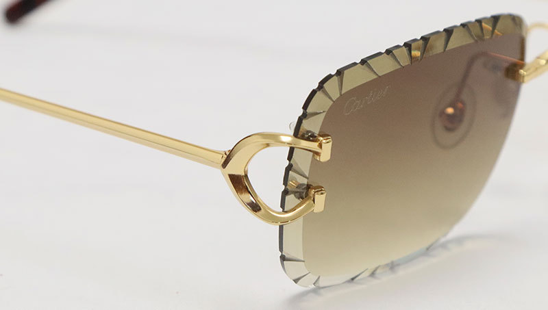 Cartier PICCADILLY CT3440 BIG C Decor Gold Occhiali Frame Rimless SunGlasses Diamond Cut Lesn Size:60-19-145MM