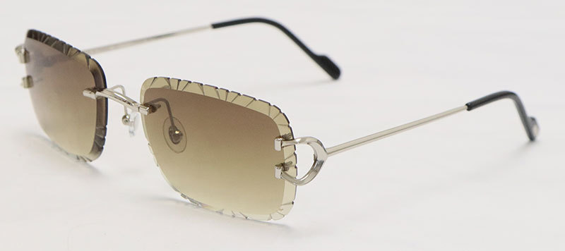 Cartier PICCADILLY CT3440 BIG C Decor Gold Occhiali Frame Rimless SunGlasses Diamond Cut Lesn Size:60-19-145MM