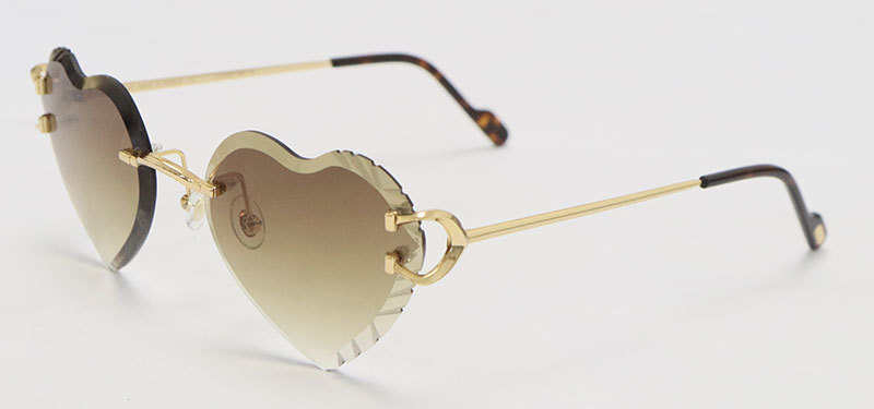 Cartier PICCADILLY CT3440 BIG C Decor Rimless Diamond Cut Lens Sunglasses Angled Tniangle Lens