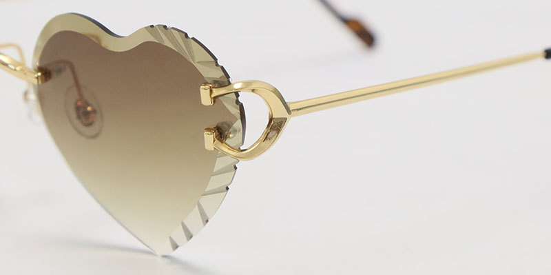 Cartier PICCADILLY CT3440 BIG C Decor Rimless Diamond Cut Lens Sunglasses Angled Tniangle Lens